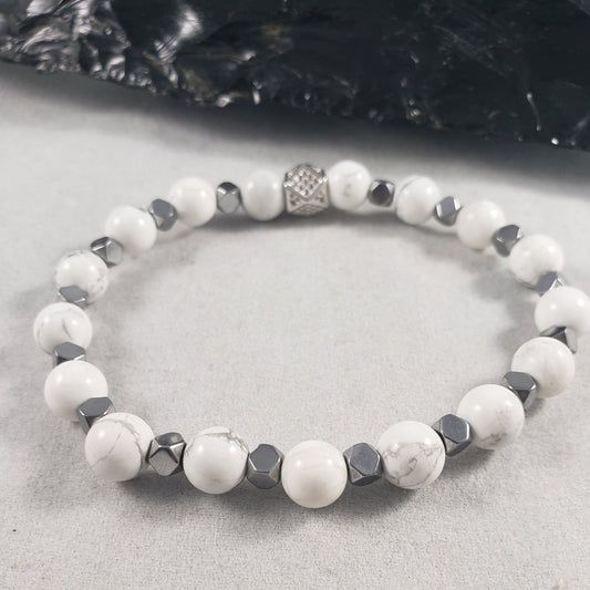 White Howlite and Hematite bracelet by: Keys Crystals