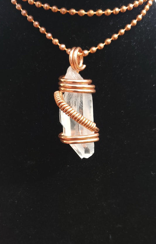 Custom copper wrapped Clear Quartz point pendant with chain