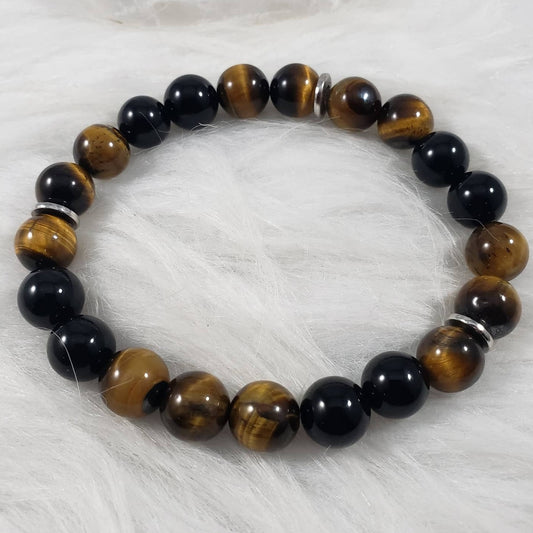 Natural 4A grade Tiger's Eye and Onyx 8mm Bracelet by: Keys Crystals