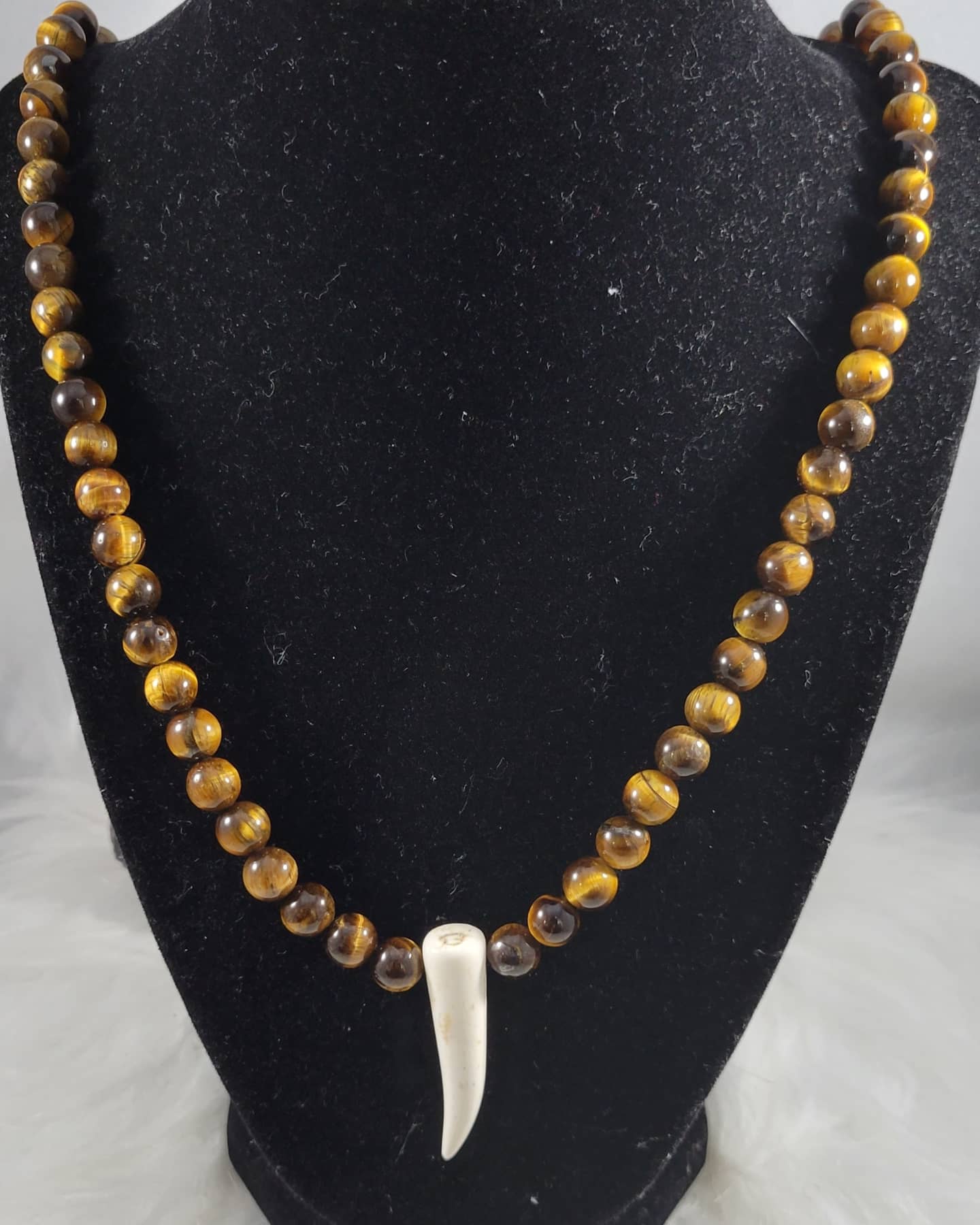 Natural Tiger's Eye Necklace with Natural Bone Tusk